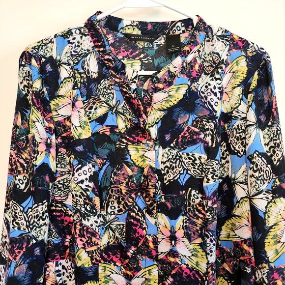Womens Investments Butterfly Blouse, Sz L Multicolor Button Front Cardigan - Picture 2 of 9